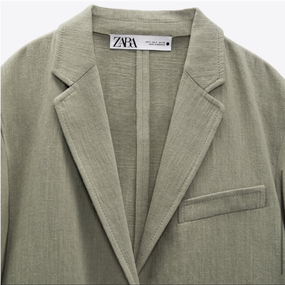 Zara Khaki Linen Blend Straight Cut Blazer Size XS - Picture 4 of 11